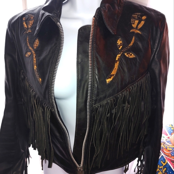 Park V Leather fringed motorcycle jacket - Picture 1 of 4